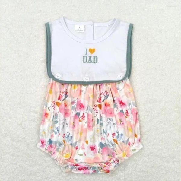 Roupas Conjuntos de mangas curtas Bordado Eu amo papai Floral Bubble Boutique Girls Set RTS Summer Summer Macacho