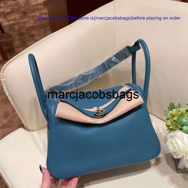 Birkinbag Designer -Taschen Lind Handtaschen Erste Schicht Cowide All Manuell Leder Damen große Kapazität Denim Blue Silver Knopf Kellyity