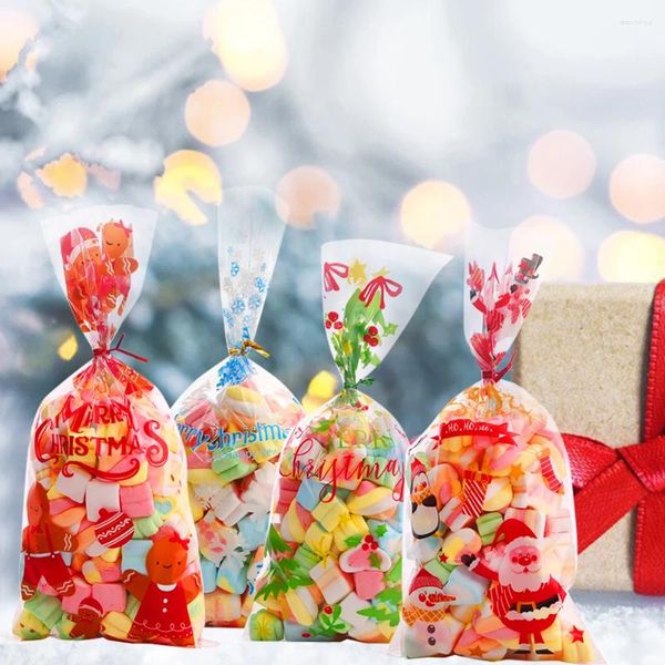 Embrulho de presente 50pcs ano 2024 Pacote de doces de natal Santa Bag Decoração de plástico de Natal para a festa de Navidad em casa