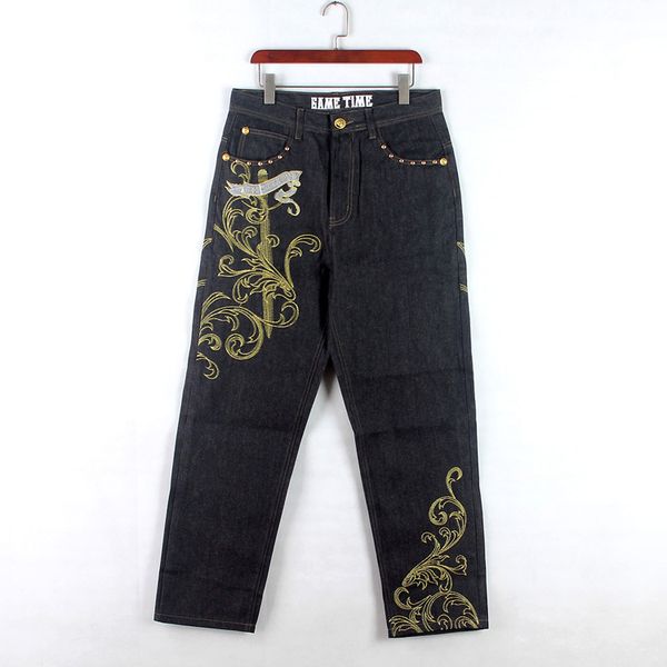 Вышивающие джинсы с хип-хопами большого размера прямые джинсы. Случайные джинсы Склейные брюки для скейтборда плюс джинсы для отдыха Длинные брюки Длинные брюки повседневная ежедневная одежда 30-46