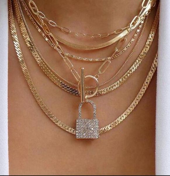 ECED OUT Pendant Lock Chain Halsketten Neues Modedesign Multi -Layer -Halskette für Mädchen Frauen Strass Hip Hop Schmuck GI6750480