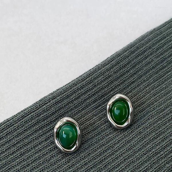 Orecchini per borchie MINAR RETRO VERDE COLORE VERCO AGATE OLOVAL IRREGOLARE PICCOLO PMEGLIO PER DONNE GIOITÀ CAFFITO PLATA IN SIGILTÀ