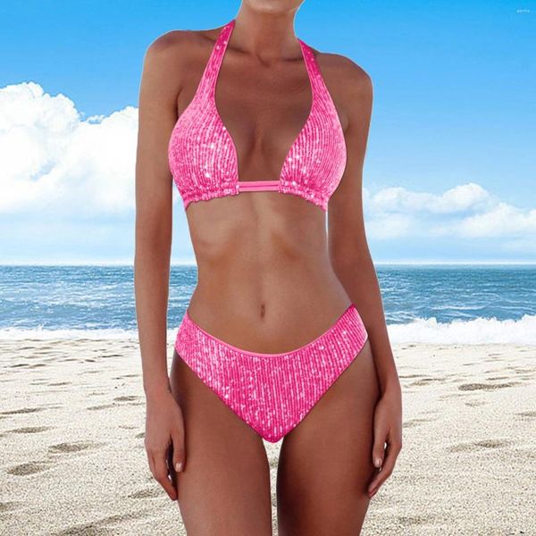 Lantejoulas de banho de banho feminina Biquíni 2024 Moda sexy Bikinis Bikinis Brasilian Swimsuit de férias de férias nadar com trajes de banho