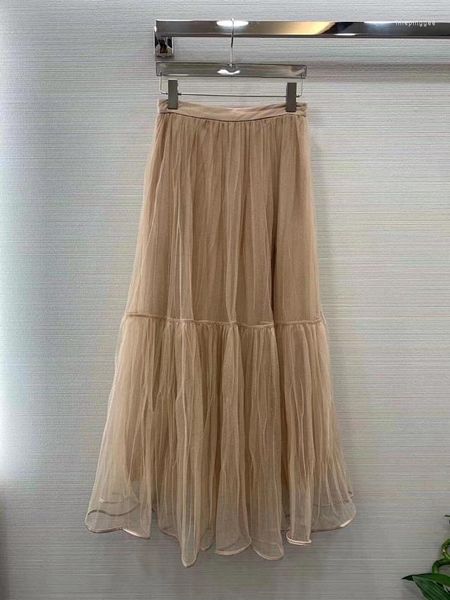 Signe 2024 Women Fashion Sexy Casual Solid Color Net Mesh A Word Pendulum Fairy Long Skirt 0419