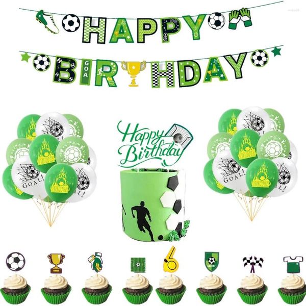 Party -Dekoration Fußballthema Alles Gute zum Geburtstag Banner Flagge Soccerballons Kuchen Topper Kinder Sportdekoration