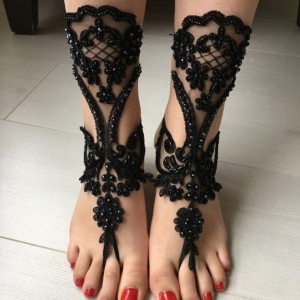 Corbilhas de renda 2019 Black White Ivory Beach Jóias Descaladas Bracelets de perna esticada barata Para casamentos de noiva de noiva.