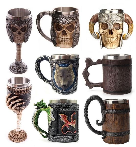 Retro Horn Skull Resina Caneca de cerveja Skull Skull Skull Knight Halloween Coz de café Viking Caneca Pub Bar Decoration8338193