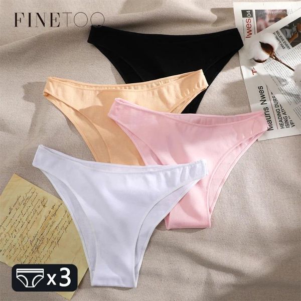 Calcinha feminina Finetoo 3pcs Algodão Roupa Sexy Solid Low Caist Briefs Senhoras Buas de Lingerie M-2xl de Tamanho M-2xl