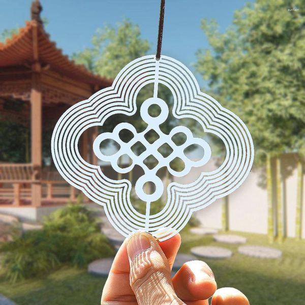 Dekorative Figuren 1PC 3D Chinesische Knoten Wind Spinner Edelstahl Drehspiegel rotierende Garten Teile Garten Wohnhäuser Anhänger Vögel