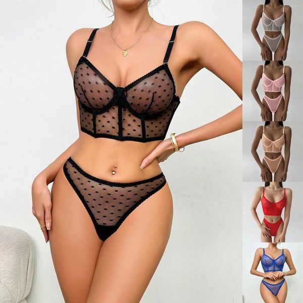 BRAS SETLER KADIN iç çamaşırı set dalga noktası örgü şeffaf erotik iç çamaşırı sütyen ve külot panty panty dot kadın palet porno babydoll