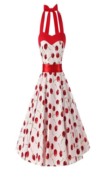 Lässige Kleider Frauen Red Cherry Party Kleid Vintage 50er Jahre Rockabilly Hepburn 2021 Elegant Sommer trägerloser Swing Retro Halfter Pin Up2942610