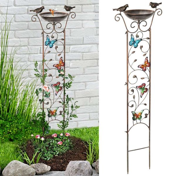 Lewiswayne Bird Bath Outdoor, da 40 pollici di pianta di ferro antichi pianta di pianta decorativa con farfalle e ciotola da bacino da bere staccabile, indipendente