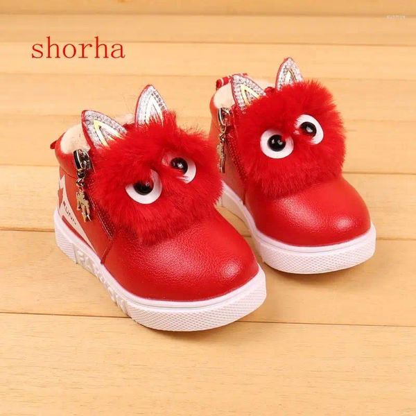 Stiefel 2024 Winter 1 bis 5 Jahre altes Mädchen Babyschuhe kleine warme Plüsch Kinder Schnee kleine Kinder Cartoon Fell Größe 21-30