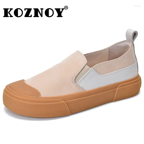 Lässige Schuhe Koznoy 3,5 cm Natures Wildleder echtes Leder Weichsoliertes Spring Loafer Women Vintage Flats Ethnic Summer Comfy Herbst