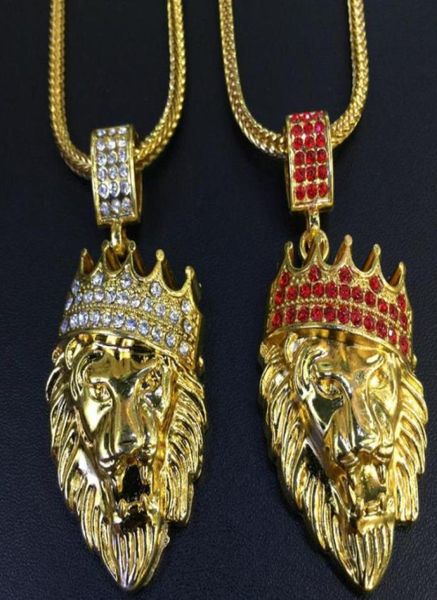 Recém -chegados de alta qualidade Gold Gold Black Eyes Lion Head Pingente Men Colar King Crown Iced Out Fashion Jewelry Gift Anima3372635