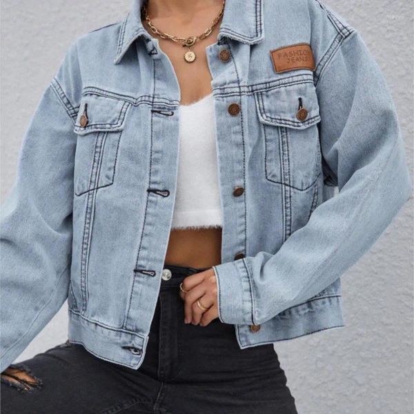 Женские куртки Sepaqi Carple Copact Patched Button Up Denim Jacket Women Жан повседневной стройный пальто с длинным рукавом негабаритный