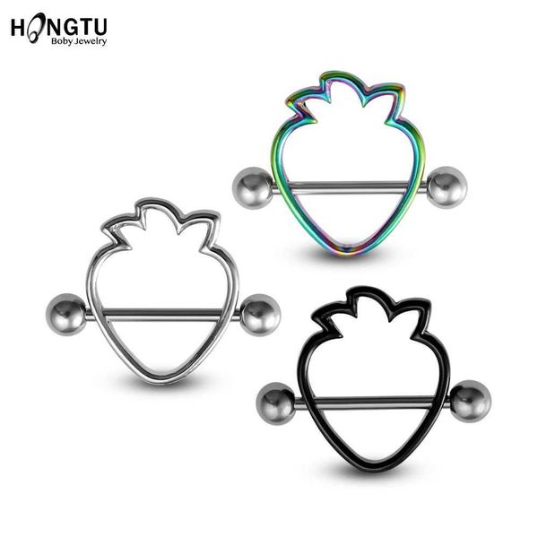 Anelli di capezzolo 2 pcs Strawberry in acciaio inossidabile anelli di capezzolo bilanciere 14g Shield mammario Piercings affascinanti per le donne gioielli piercing per piercing y240510