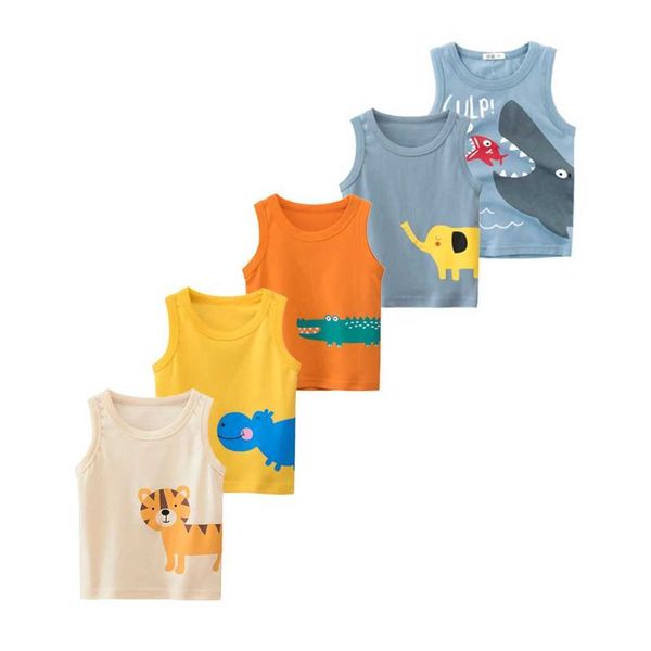 T-shirts Childrens T-shirt meninos e meninas roupas de garotas tanque de desenho animado Baby Casual Casual Tubarão de tubarão sem mangas de verão curto Top 2-8TL2405