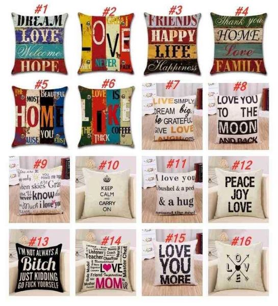 Pillow Case Letter Square Sofa Auto Dekorative Kissenbezüge Liebe Thema Home Decor 23 Designs 4545cm T2I51752 U8C13235701