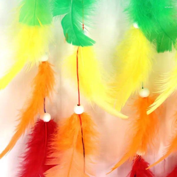 Estatuetas decorativas de sonho colorido Dreamcatchers artesanais Rainbow Feather Hangin