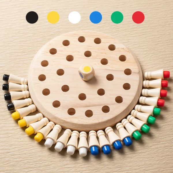 Game puzzle di scacchi Montessori in legno - Match di memoria colorato per lo sviluppo cognitivo dei bambini