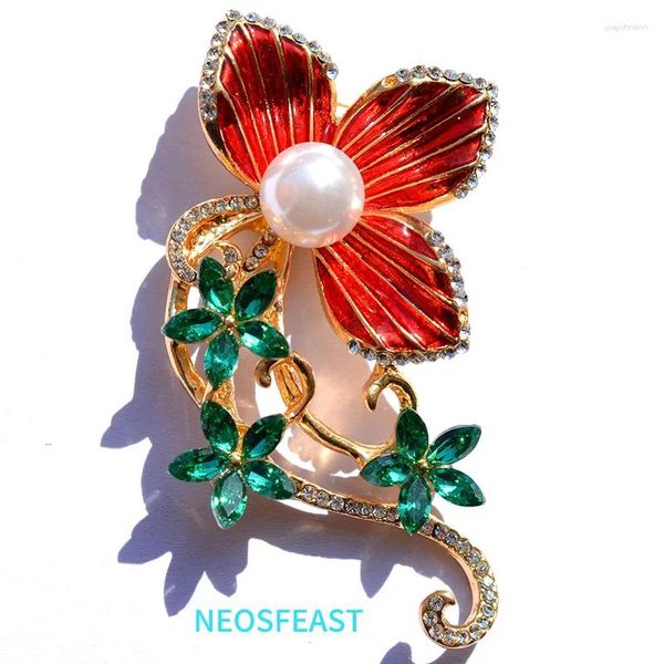 Spille eleganti fiore di strass multi colore per donne giglio perle corsage a spillo da donna accessori abiti da abbigliamento classico gioielli classici