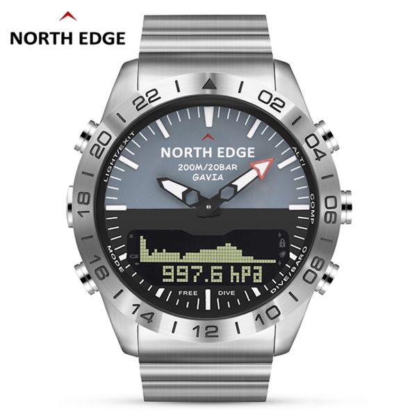 Мужчины Dive Sports Digital Watch Mens смотрит на роскошную армию, полный стальной бизнес Водонепроницаемый 200 -метровый Altimeter Compass North Edge 210609 246f