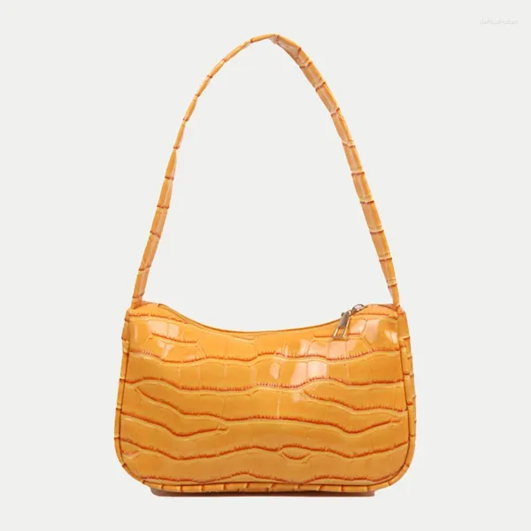 Bolsas de ombro Casual Vintage para mulheres Padrão de pedra Baguete Purse PU Bolsas de couro subma