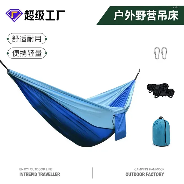 Móveis de acampamento de alta carga anti-rollover nylon hammock transfronteiriing border externo ultra luz solteira e dupla pessoa de pára-quedas pano