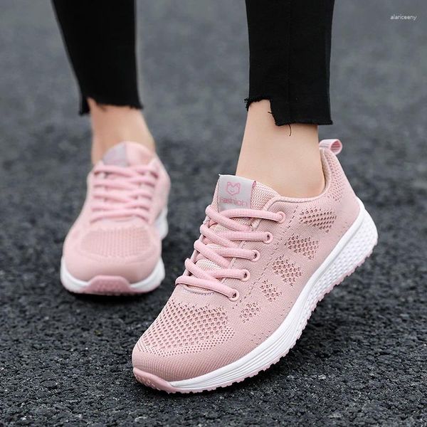 Lässige Schuhe rosa flach für Frauen Sneakers Trainer Sommer laufen atmungsaktive Sport Damen Weiß 42