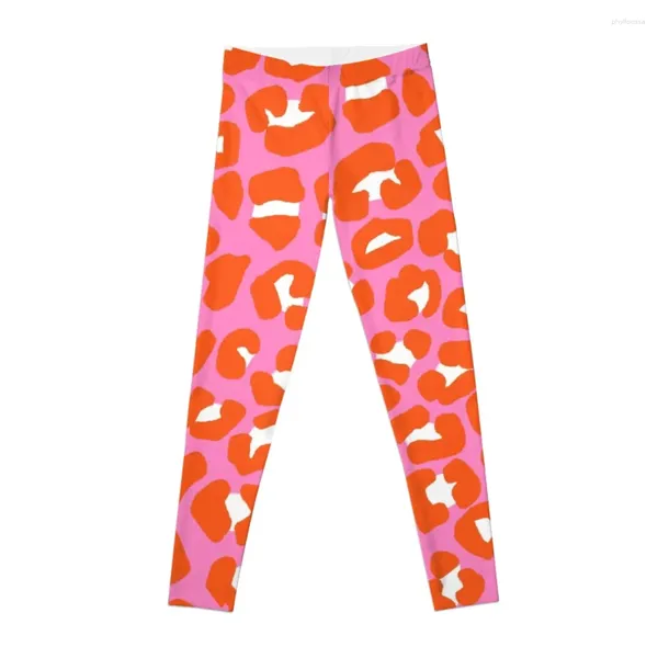 Calças ativas Pontos de leopardo rosa e laranja Leggings Padrões de impressão harém desgaste mulheres ginástica feminina