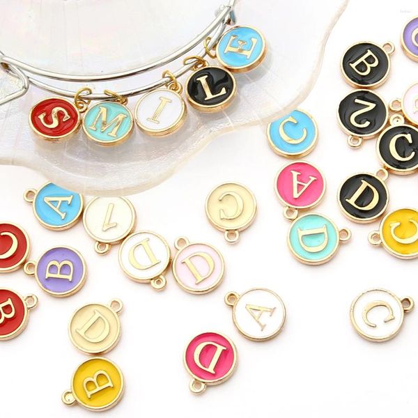 Charms 12mm Multi-Color Round Double-sidel-sate A-Z Full Set Letter Numerals Alloy for Diy Bracelet Jewelry Fazendo acessórios feitos à mão