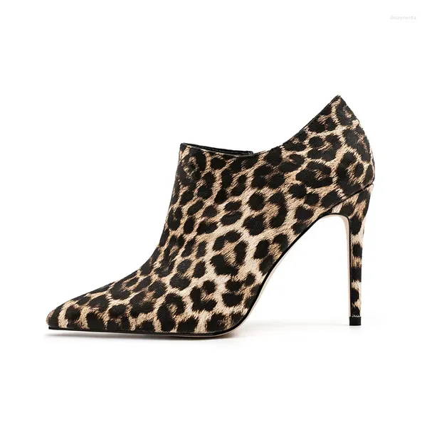 Botas de couro patenteado colorido de leopardo apontado para mulheres tornozelo de salto alto de calcanhar zíper estilo ocidental estilo feminino sexy sapatos femininos