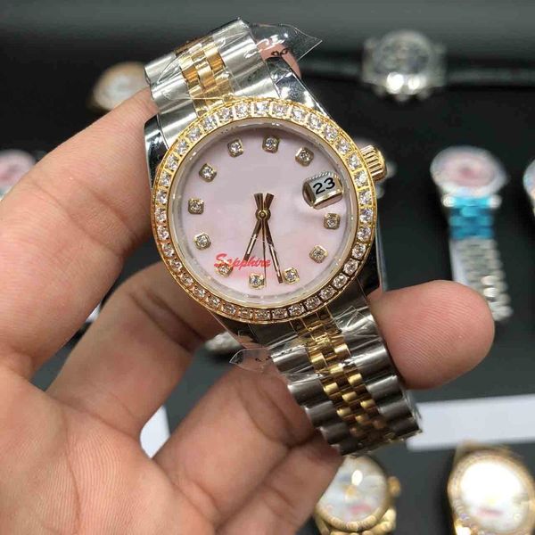 Çok Renkli Lady Watch Başkanı Diamond çerçeve kabuk yüzü Kadın Paslanmaz Saatler En Düşük Fiyat Kadın Otomatik Mekanik Bilek GI 263S