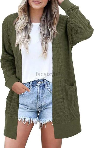 Camisolas de tamanho grande feminino Cardigã da moda feminina, Cardigan Cardigan Longo Longo Casual Beach Kimono, com bolsos Top da moda