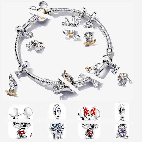 Anniversario Mickes Mouse Charm Braccialetti per donne Disne Castle Golden Duck Fly Pig Fay Fit Pandoras Bracciale Designer Designer Festival Gioielli con scatola