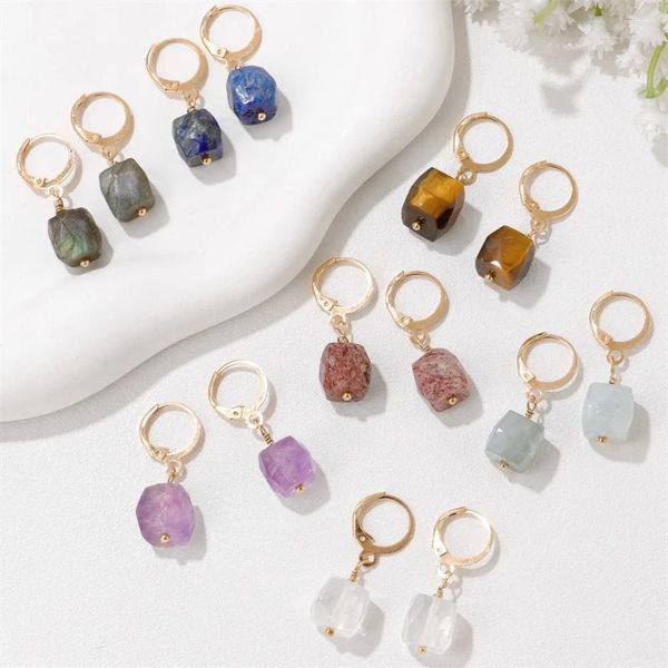 Dangle Ohrringe Block Form Stein Ohrring natürliche Kristall Amethysts Würfel Geomtrische Mineral Eardrop Frauen Schmuck Geschenk