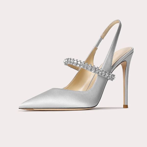 Envio Novo Ladies Grátis 2024 Cetin Sandin Sandals 10cm 8cm 6cm de salto de altura Pillage Shoes de diamante Pillage Party Wedding American Europe Band Band Size Big Size