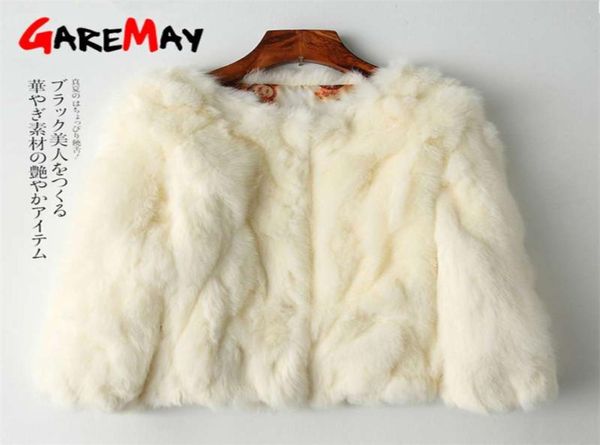 Garemay Real Rabbit Fur Giacca per donne a manica lunga plus size Donne a cappotto corto peluche da donna 2109285592195