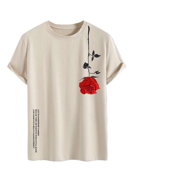 Camiseta masculina Padrão de flor Carta de flor estampada Round Roul