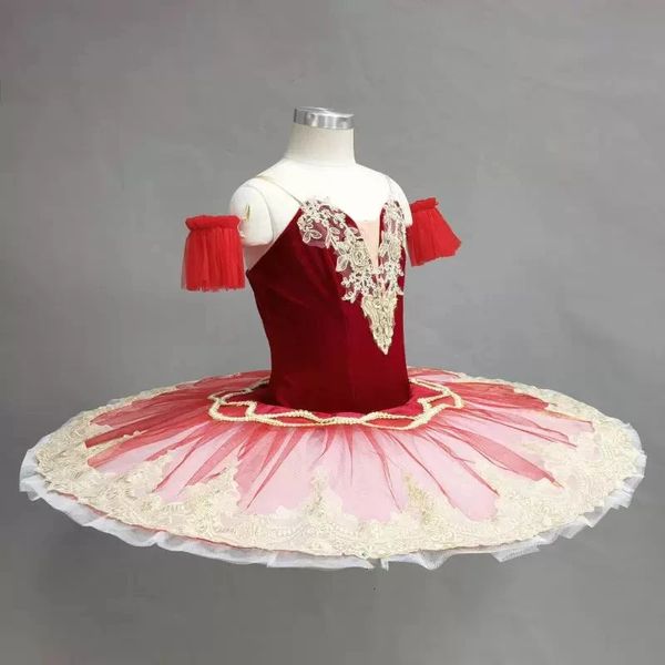 Crianças adultas vermelhas de balé profissional tutu vestido clássico bailarina baile de dança de pankake prato tutu feminino vestido de festa 240509