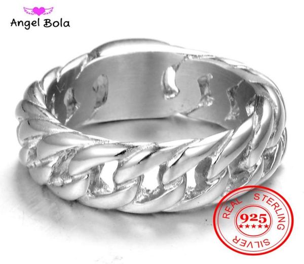 Finger Art Retro S925 Sterling Silver Buddha Ring Punk Biker Jóias Anel de corrente larga Anel 2238307