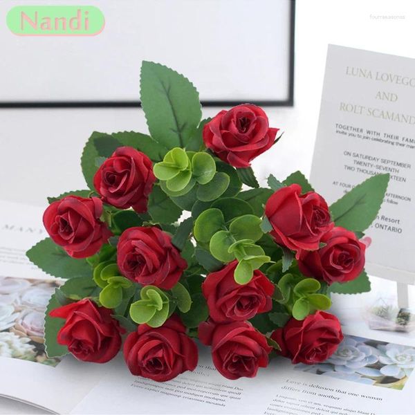 Dekorative Blumen Simulation gefälschte Blume Rose Hochzeitstisch Home Dekoration Koreaner kleiner klarer Bouquet 5 Gabel 11