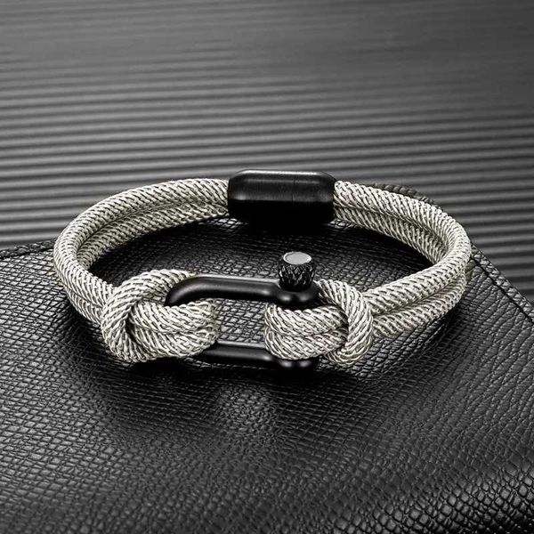 Bracelets de charme mkendn mensal personalizado pulseira de corda dupla náutica com forma de forma de parafuso de forma de forma de aço inoxidável fivela de fivela masculina Y240510