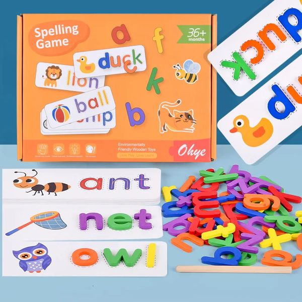 Ortografia del gioco puzzle game in legno 26 lettere carte alfabeto inglese asili didattici Kids Montessori Education Toy 240510