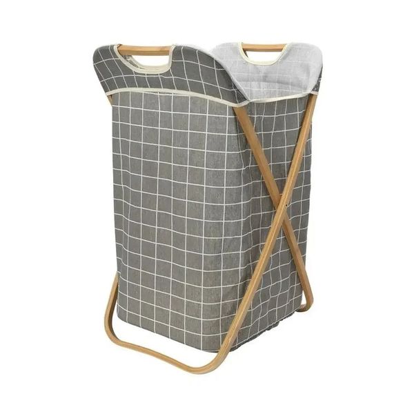 Bamboo Xframe Grid Pattern Laundry Hamper Grey 15x18x26 Memoria in poliestere di vivaio per camera da letto 130qt Opentop 240510