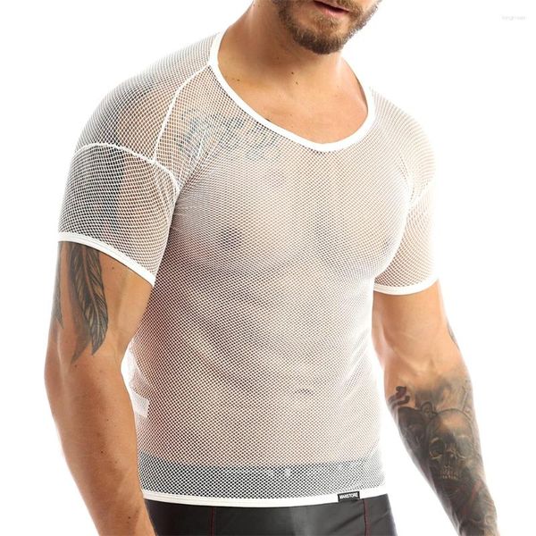 Tops cerebbe da uomo giubbotto da uomo Mens Top Fishnet Gym Fitness Fitness Muscolo Muscolo Vedi attraverso Shirt Sports T-Shirt Beach COMFY COMFY