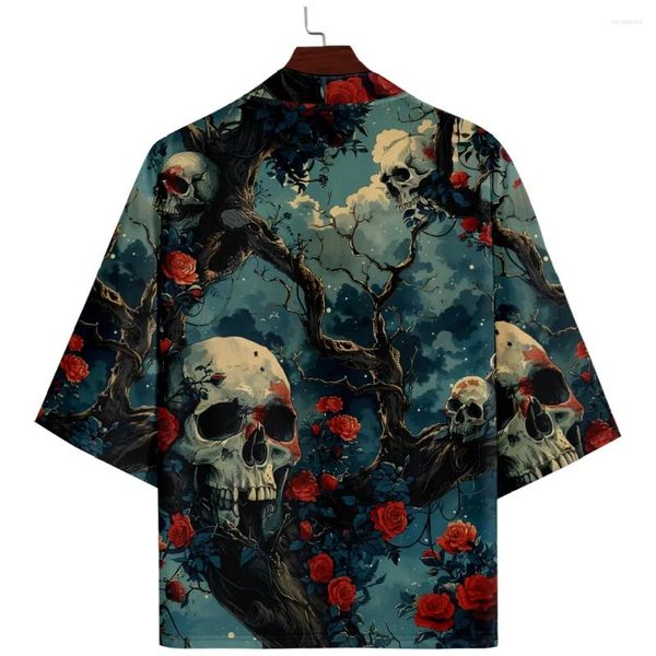 Crânio de roupas étnicas estampa de rosa estilista japonês estilo samurai camisa tradicional haori quimono homens homens cardigan 5xl 6xl