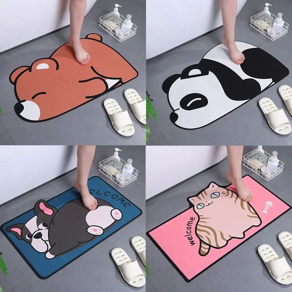 Cartoon panda banheiro tapete super absorvente tapete de banheiro fofo tapete de animais de animal de cama de cama de cama de pé de entrada para casa de banho de banheiro de banheiro