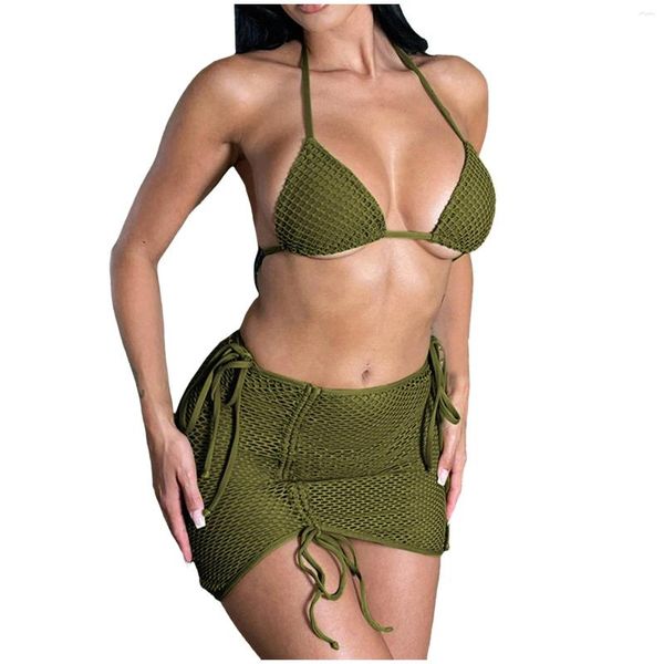 Meninas de banho feminina Meninas de girassol maiô 6 2024 anos Sexy Strap Mesh Wrap Skirt Three Piece Bikini Europea Guard Women